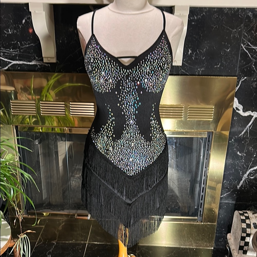 Black Sequin Fringe Dress